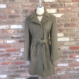 DONATELLA Women’s Tan & Brown Wool Blend Herringbone Print Belted Trench Coat 10